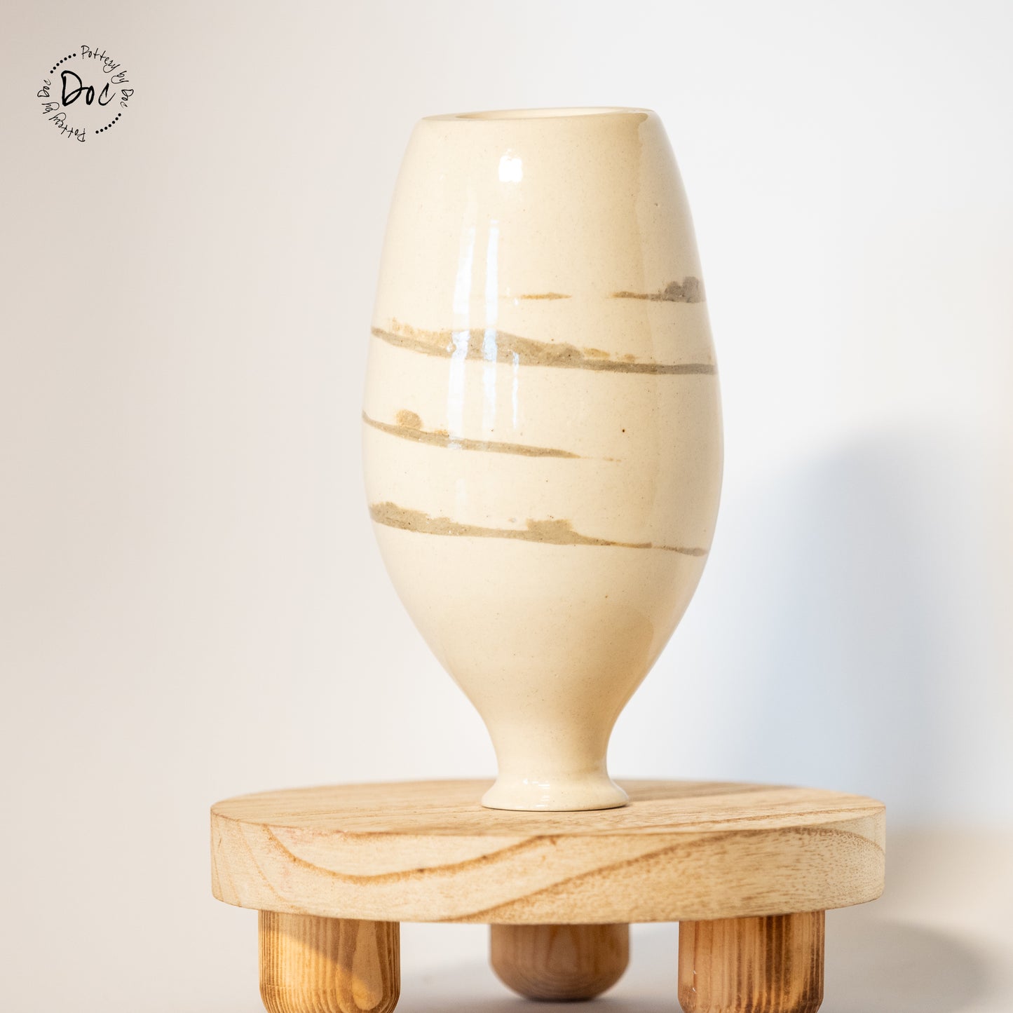 Unusual marbled white and brown vase, handmade, wheel thrown, functional