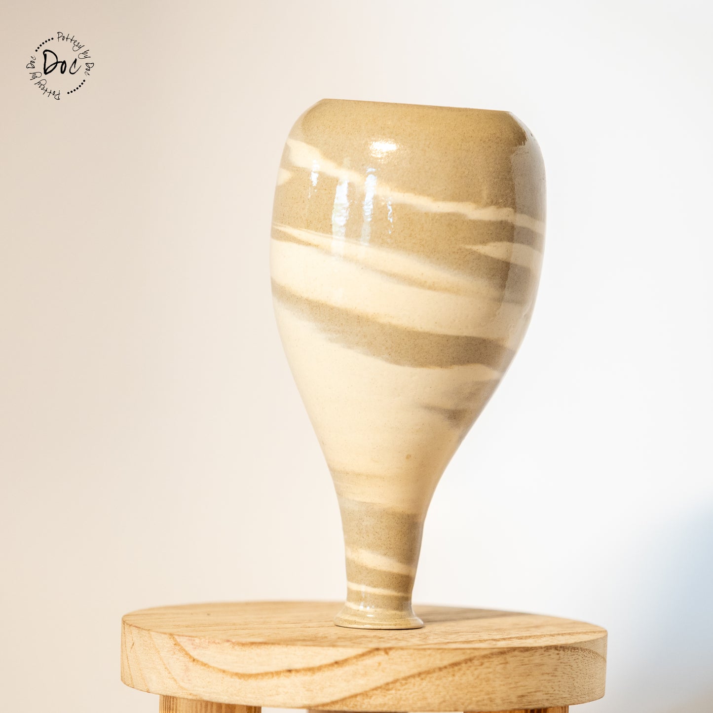 Marbled bud vase in buff and toffee clay, glazed, handmade, wheel thrown, functional