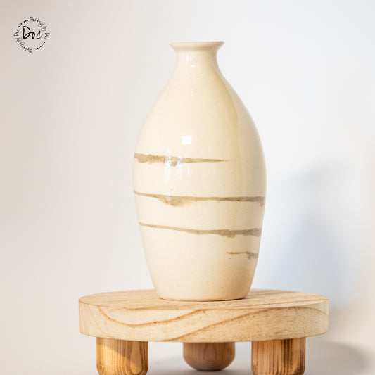 Unusual marbled white and brown vase, handmade, wheel thrown, functional