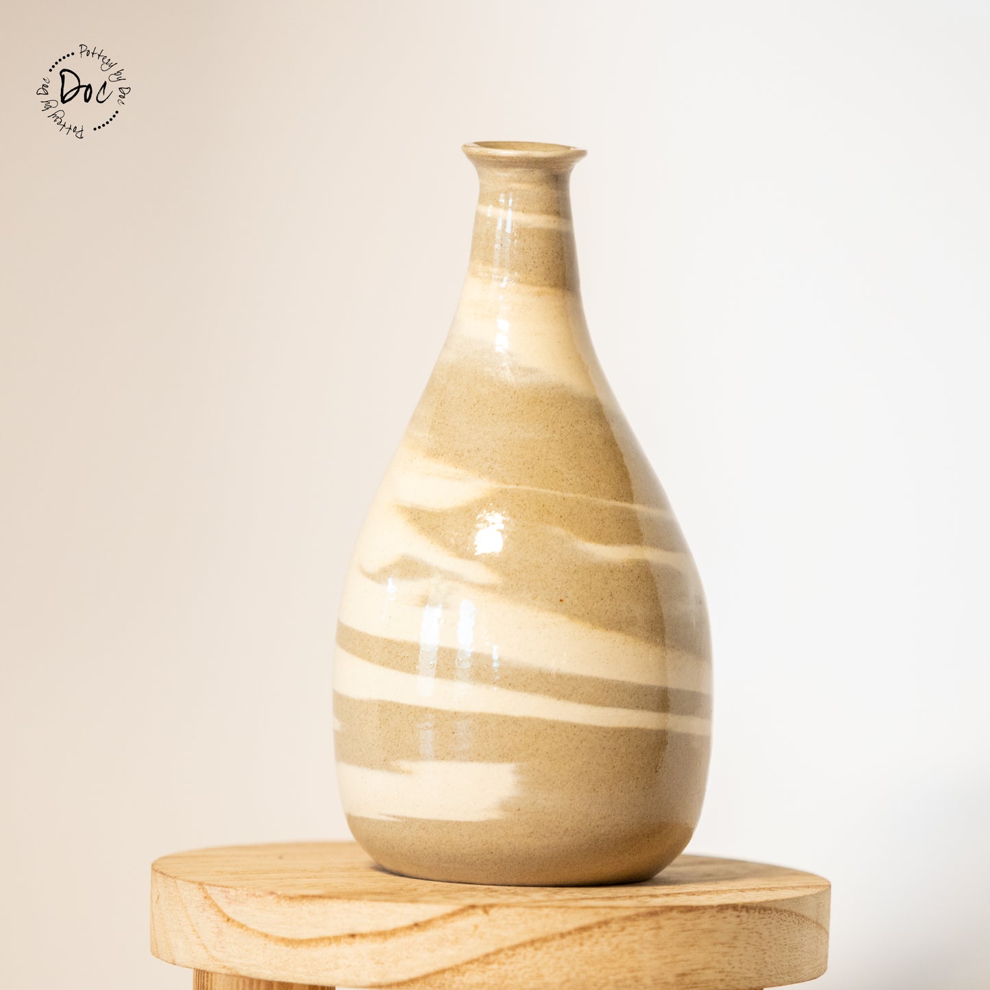 Marbled bud vase in buff and toffee clay, glazed, handmade, wheel thrown, functional