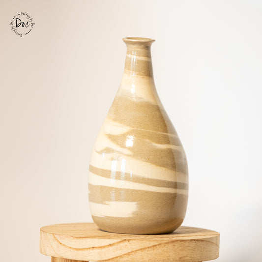 Marbled bud vase in buff and toffee clay, glazed, handmade, wheel thrown, functional