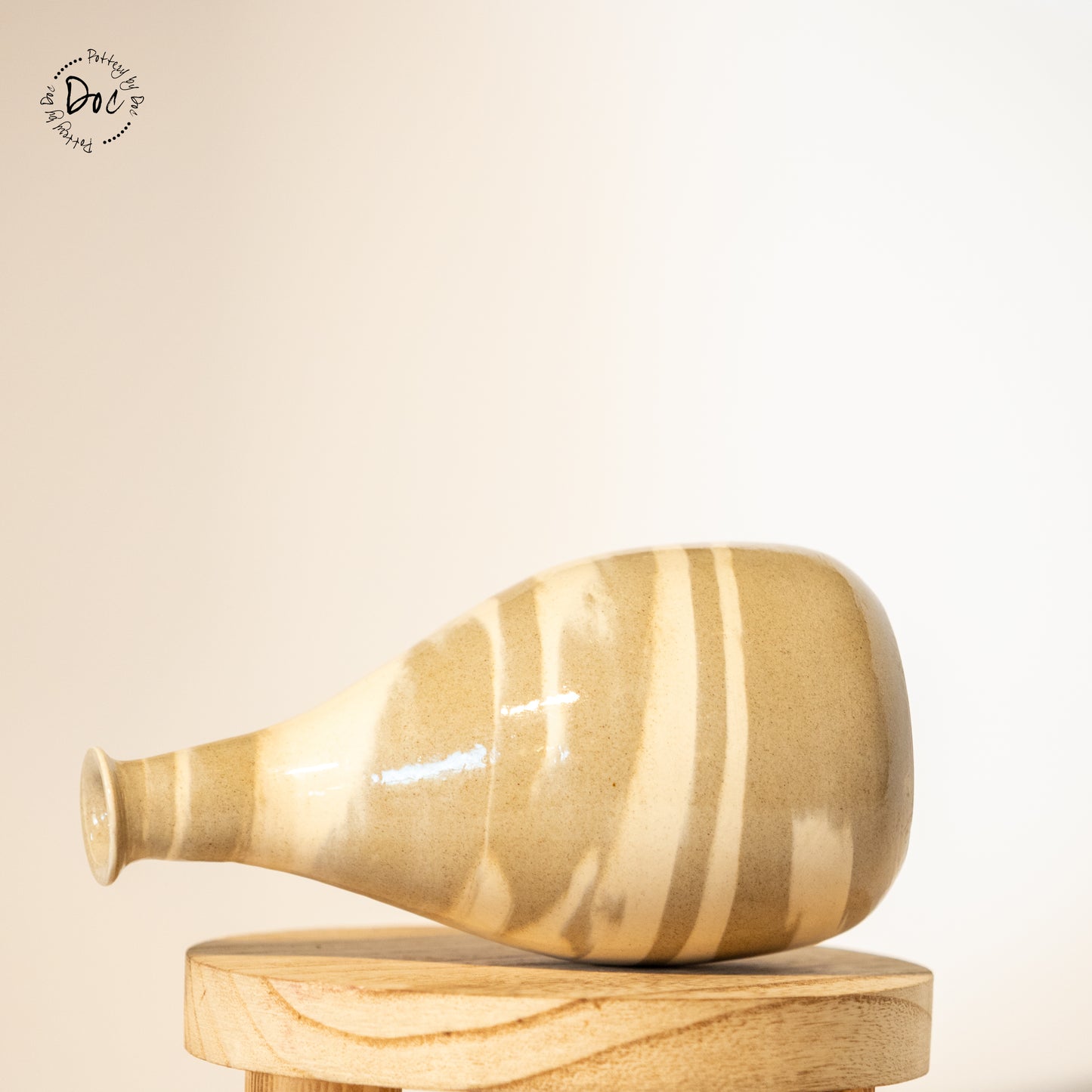 Marbled bud vase in buff and toffee clay, glazed, handmade, wheel thrown, functional
