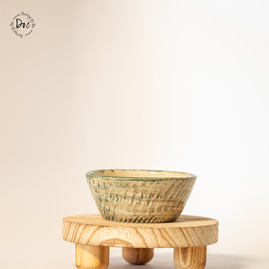 Unique textured marbled bowl with green glaze, handmade, wheel thrown, functional, food safe